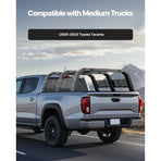 Overland Truck Bed Rack, 125-172.5 cm Width, Adjustable Overland Bed Cargo Rack with Sidebar, 408.2 kg Static Load Capacity, Heavy Duty Steel, for Mid-Size Trucks, Fit Tacoma / Gladiator JT