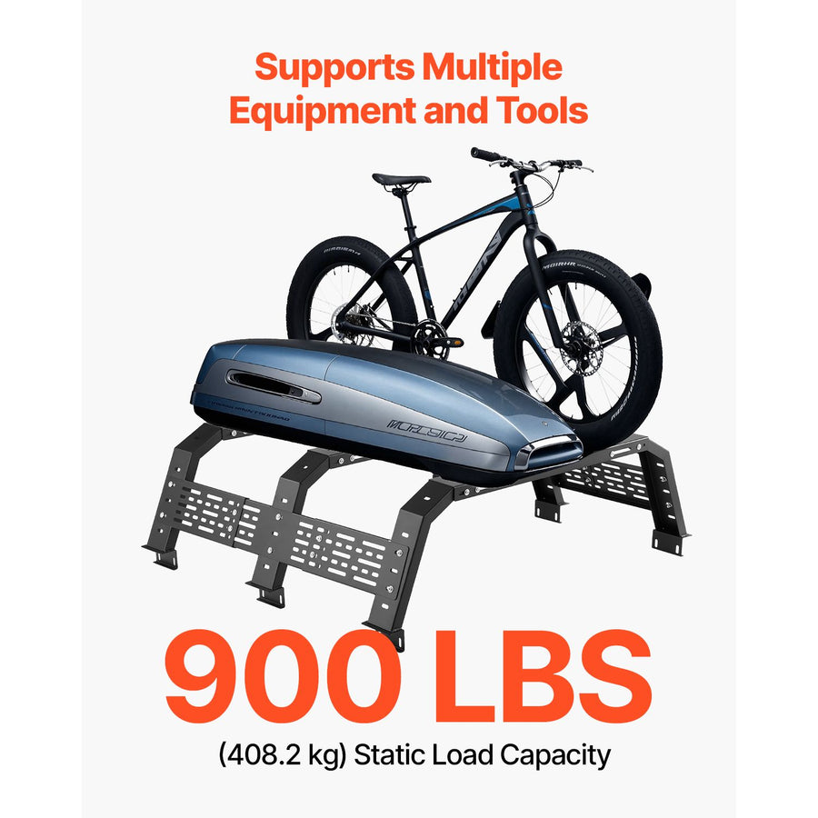 Overland Truck Bed Rack, 125-172.5 cm Width, Adjustable Overland Bed Cargo Rack with Sidebar, 408.2 kg Static Load Capacity, Heavy Duty Steel, for Mid-Size Trucks, Fit Tacoma / Gladiator JT