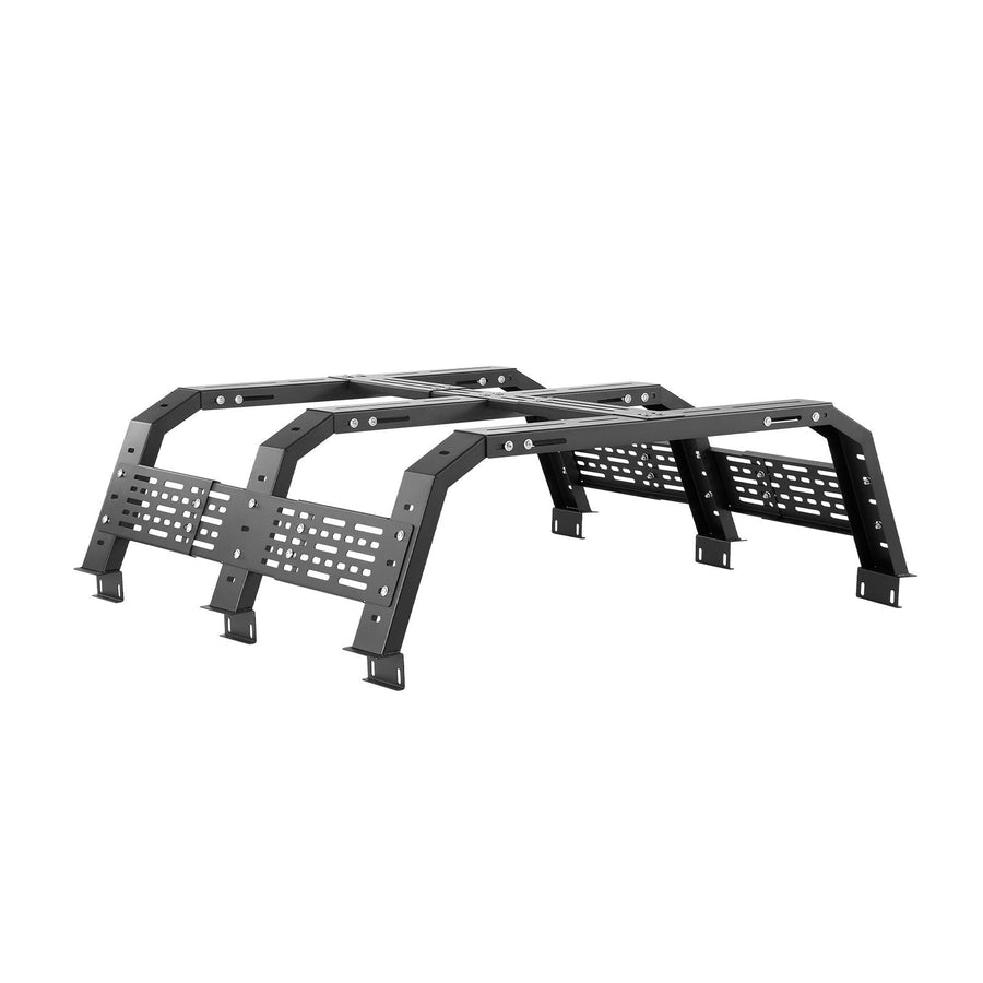 Overland Truck Bed Rack, 125-172.5 cm Width, Adjustable Overland Bed Cargo Rack with Sidebar, 408.2 kg Static Load Capacity, Heavy Duty Steel, for Mid-Size Trucks, Fit Tacoma / Gladiator JT