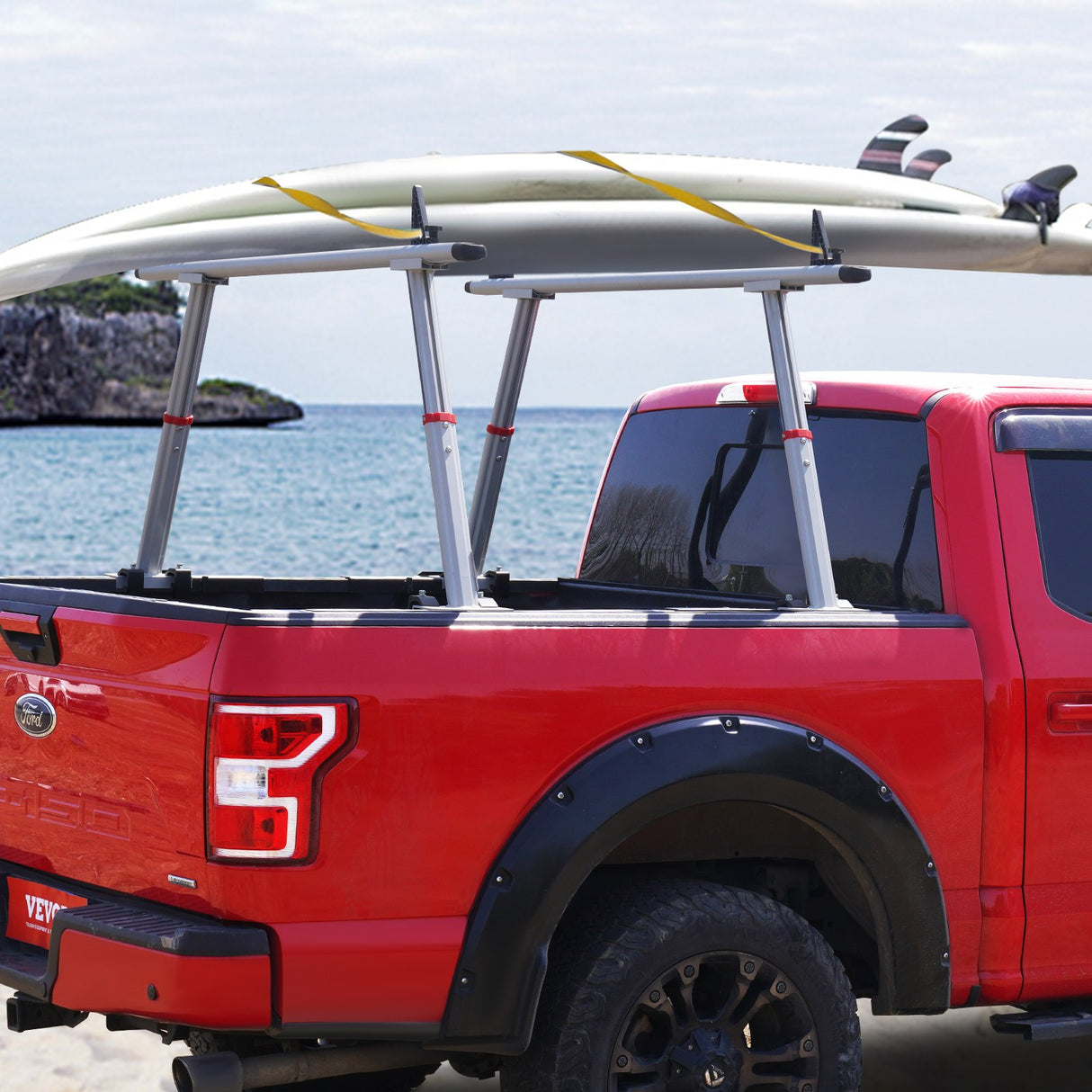 VEVOR Truck Rack, 363lbs Capacity, 19-34in Adjustable Height, Aluminum Ladder Rack for Truck with 8 Non-Drilling C-clamps, Heavy Duty Truck Bed Rack