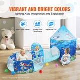 VEVOR 3 in 1 Kids Play Tent with Tunnel, Basketball Hoop for Boys, Girls, Babies and Toddlers, Indoor/Outdoor Pop Up Playhouse with Carrying Bag & Banding Straps Birthday Gifts, Blue Ocean - Top-Down View