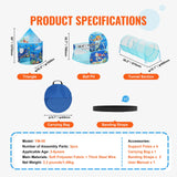 VEVOR 3 in 1 Kids Play Tent with Tunnel, Basketball Hoop for Boys, Girls, Babies and Toddlers, Indoor/Outdoor Pop Up Playhouse with Carrying Bag & Banding Straps Birthday Gifts, Blue Ocean - Close-Up Angle