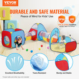 VEVOR 5 in 1 Kids Play Tent with Tunnel, Basketball Hoop for Boys, Girls, Babies and Toddlers, Indoor/Outdoor Pop Up Playhouse with Carrying Bag & Banding Straps Birthday Gifts, Red/Yellow/Blue - Front View