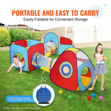 VEVOR 5 in 1 Kids Play Tent with Tunnel, Basketball Hoop for Boys, Girls, Babies and Toddlers, Indoor/Outdoor Pop Up Playhouse with Carrying Bag & Banding Straps Birthday Gifts, Red/Yellow/Blue - 45-Degree Angle