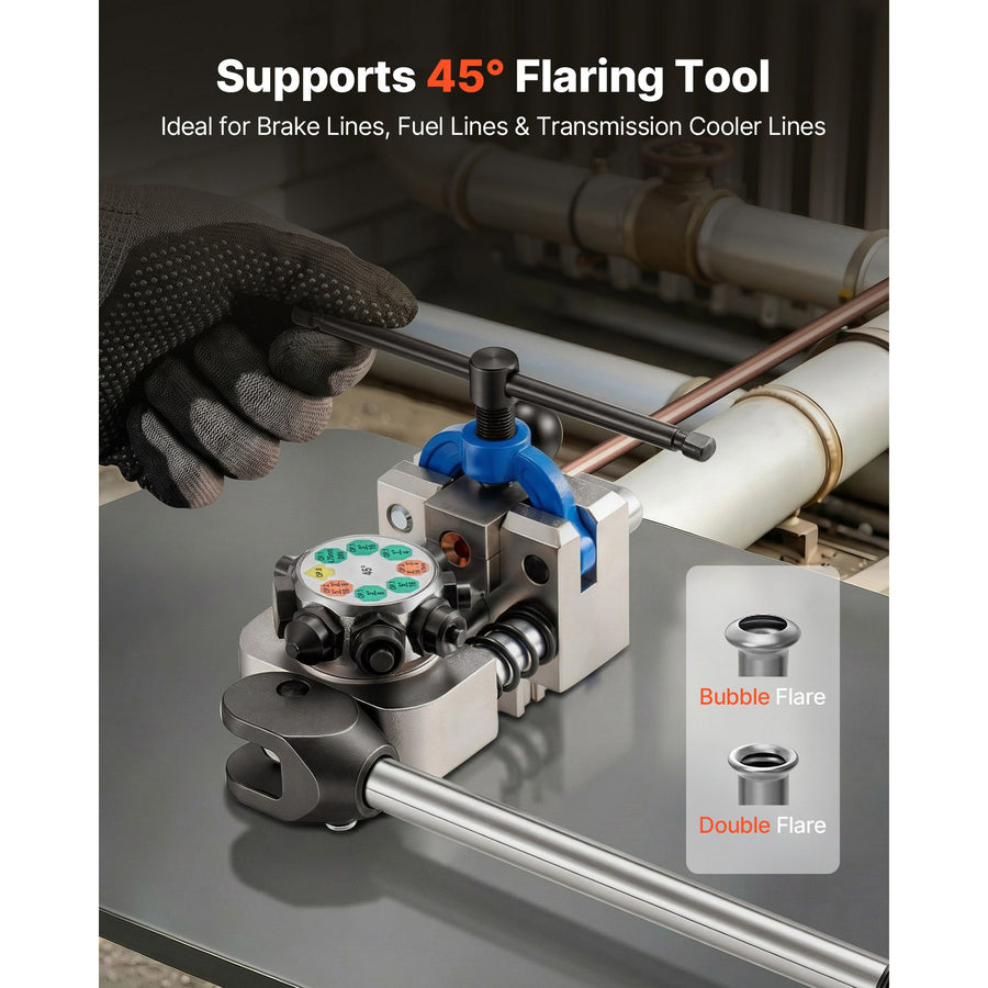 Professional Brake Line Flaring Tool, 45 Degree Double Flare Bubble Flare Tool Kit for 4.76mm, 6.35mm, 7.94mm, 9.52mm Copper Aluminum Thin Steel Tubes