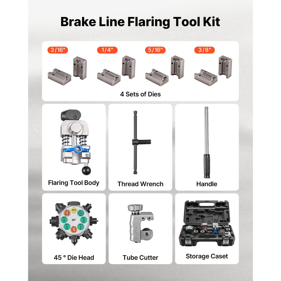 Professional Brake Line Flaring Tool, 45 Degree Double Flare Bubble Flare Tool Kit for 4.76mm, 6.35mm, 7.94mm, 9.52mm Copper Aluminum Thin Steel Tubes