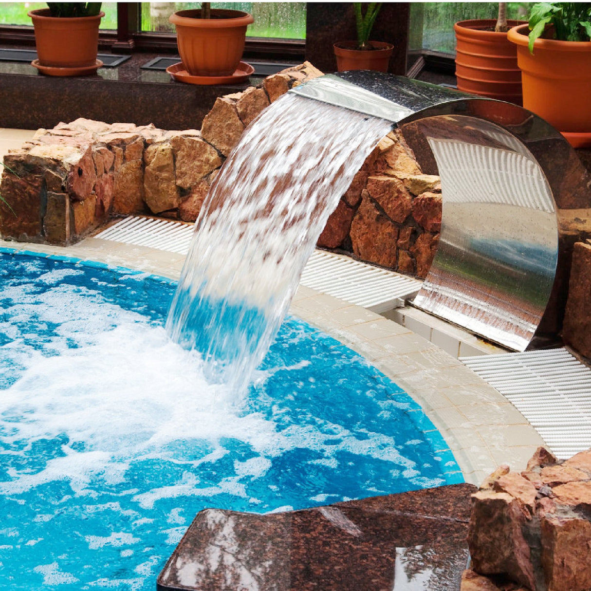 Stainless Steel Pool Fountain 17.7 x 11.8 x 23.6 inches Pool Fountain Silver Pool Fountains for In Ground Pools Garden Outdoor Waterfalls Sheer Descent Pond Water Feature