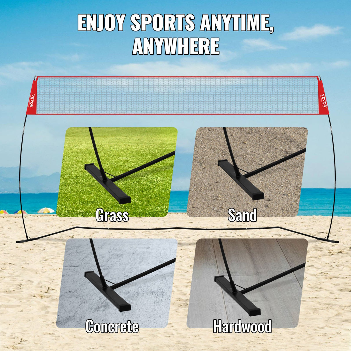 VEVOR Freestanding Volleyball Training Net for Indoor or Outdoor Use, Adjustable Height Portable Net