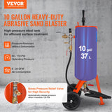 VEVOR 10 Gallon Heavy-Duty Sand Blaster, 60-110 PSI High Pressure Sandblaster, Portable Abrasive Blasting Tank, Air Sand Blasting Kit with 2 Ceramic Nozzles & 7.5ft Hose for Stain, Rust, Paint Removal - Front View