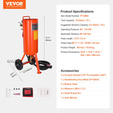 VEVOR 10 Gallon Heavy-Duty Sand Blaster, 60-110 PSI High Pressure Sandblaster, Portable Abrasive Blasting Tank, Air Sand Blasting Kit with 2 Ceramic Nozzles & 7.5ft Hose for Stain, Rust, Paint Removal - Close-Up Angle