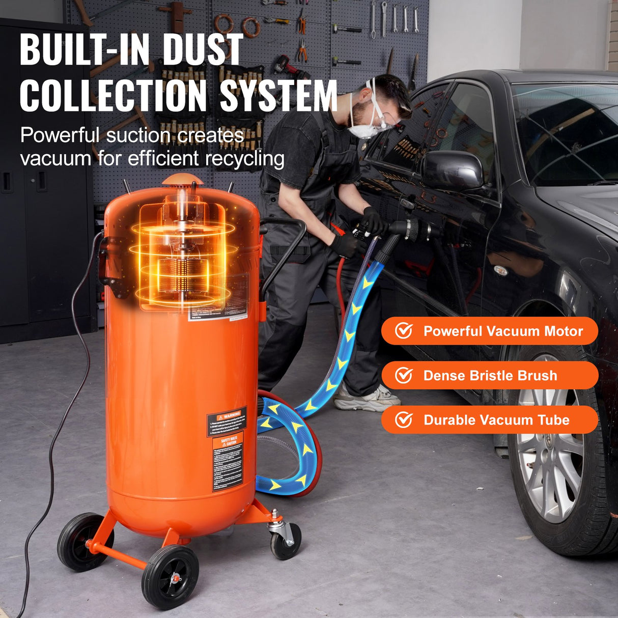 VEVOR 28 Gallon Vacuum Sand Blaster, Dustless Sandblaster with Built-in 1200W Vacuum System for Dust Control and Abrasive Recycle, 60-110 PSI Heavy