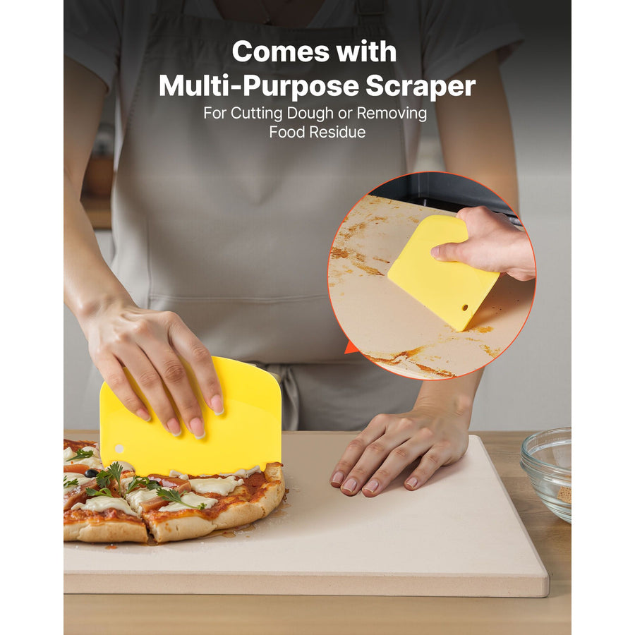 Pizza Stone, 508 x 355 mm Rectangular Cordierite Pizza Stone, Extra Large Baking-Stone with PP Scraper, 17 mm Thick Heat-Resistant Cordierite, for Oven, Baking Bread & Pizzas, BBQ Grilling