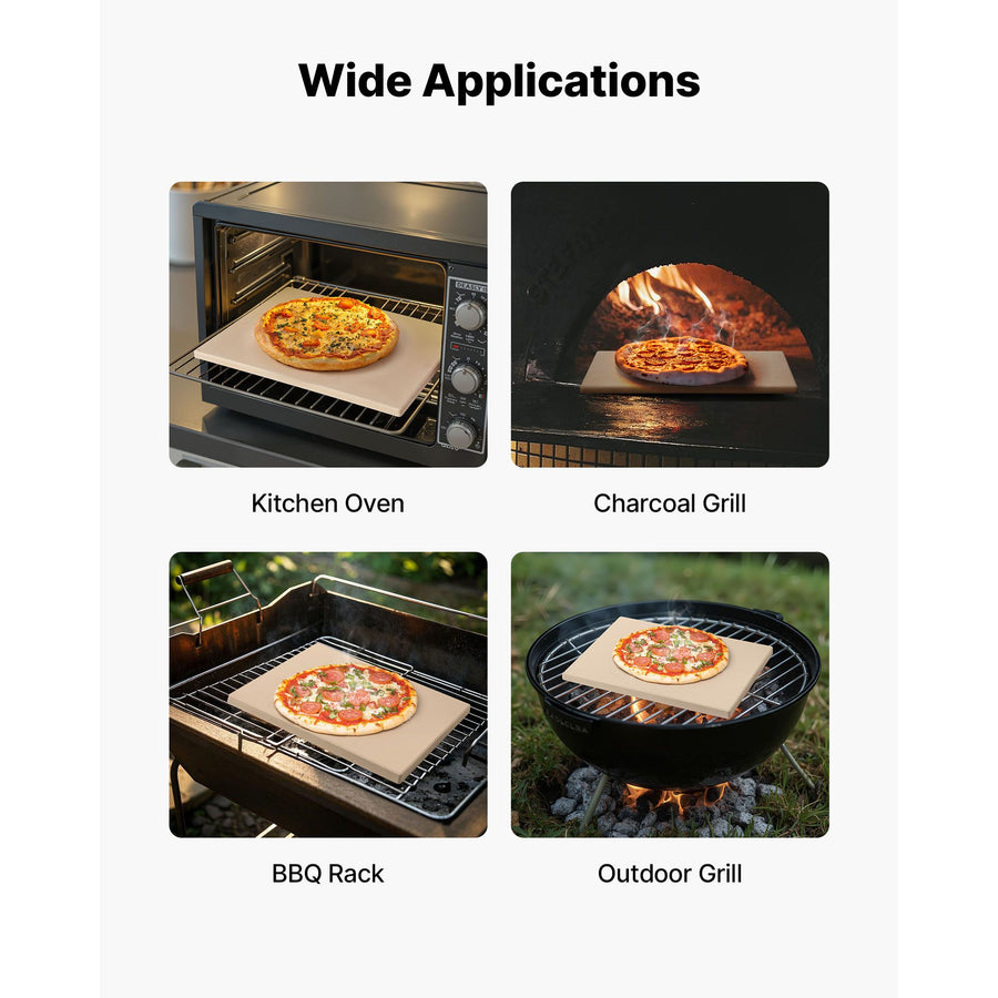 Pizza Stone, 508 x 355 mm Rectangular Cordierite Pizza Stone, Extra Large Baking-Stone with PP Scraper, 17 mm Thick Heat-Resistant Cordierite, for Oven, Baking Bread & Pizzas, BBQ Grilling