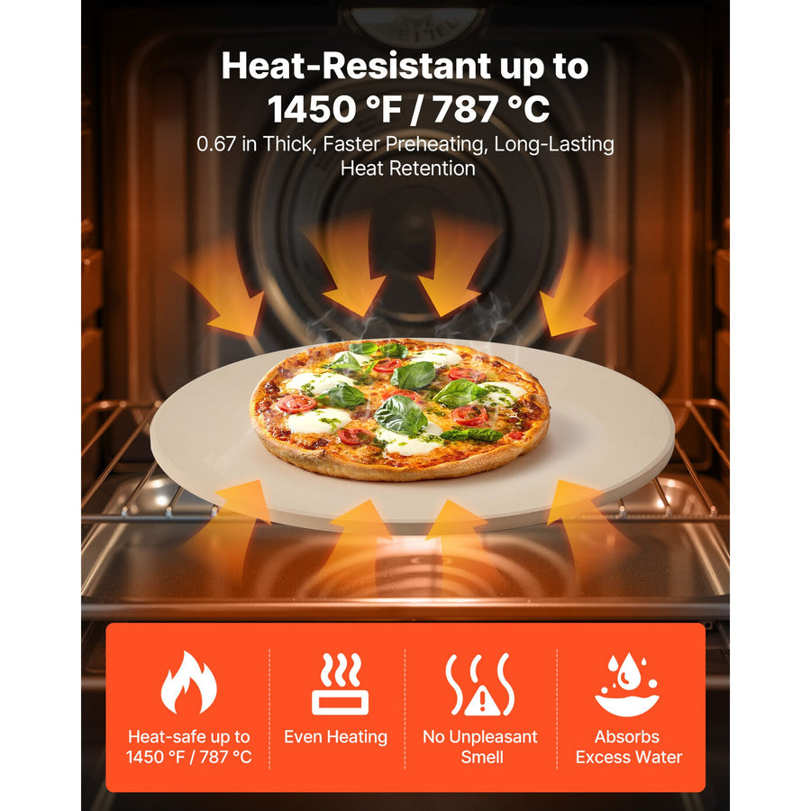 Pizza Stone, 406 mm Round Cordierite Pizza Stone, Extra Large Baking-Stone with a Durable Stand, 17 mm Thickness Heat-Resistant Cooking Cordierite, for Kitchen Oven, Baking Pizzas, BBQ Grilling