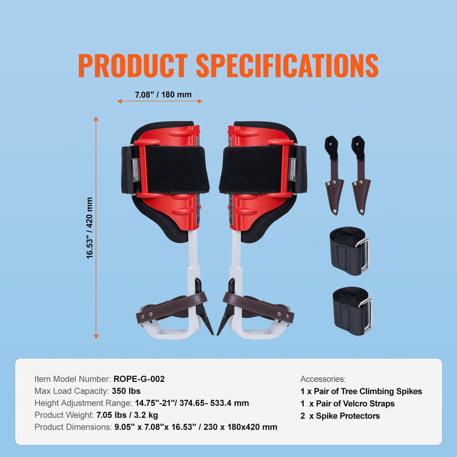 Tree Climbing Spikes, 1 Pair Aluminum Climbing Spurs, 350lbs Load Capacity Tree Climbing Gear with Straps and Spike Protectors, Arborist Equipment for Climbers, Hunting, Fruit Picking, Red