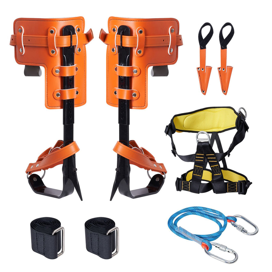 Tree Climbing Spikes Set, 1 Pair Alloy Steel Climbing Spurs with Safety Rope and Safety Harness, 350lbs Load Capacity Tree Climbing Gear, Arborist Equipment for Climbers, Fruit Picking, Orange