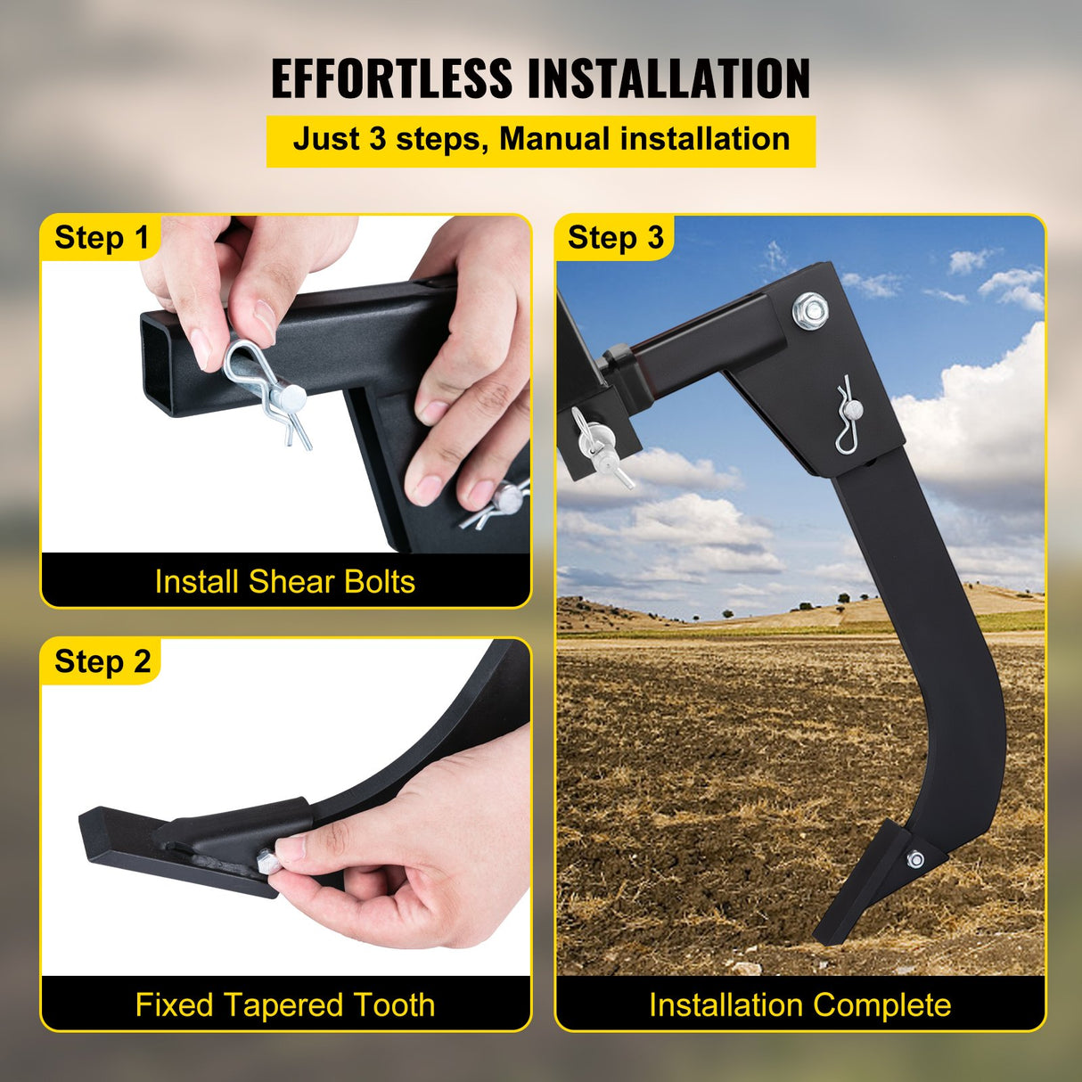 VEVOR Hitch Mounted Ripper, 40.6cm Shank Length Box Scraper Shank, 4 Hole Site Box Blade for Tractor, 2 Locating Pins Ripper Shank, 2 Plough Tips Box