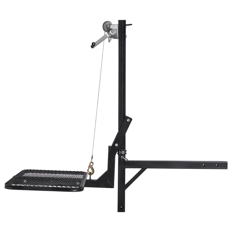 Hitch Deer Hoist with Lifting System Platform, 300 lbs Load Capacity, Game Hoist Winch Lift with 2-inch Receiver, 360-Degree Swivel Shaft & Foldable, Hitch-Mounted Deer Hanger for Moving Game