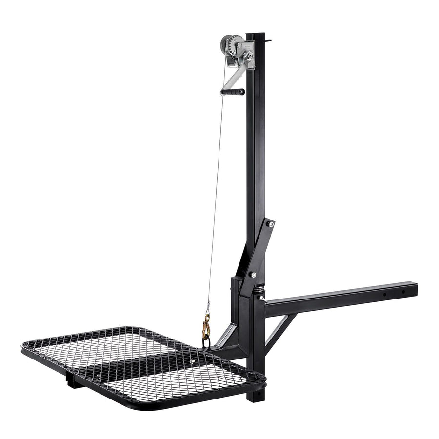 Hitch Deer Hoist with Lifting System Platform, 300 lbs Load Capacity, Game Hoist Winch Lift with 2-inch Receiver, 360-Degree Swivel Shaft & Foldable, Hitch-Mounted Deer Hanger for Moving Game