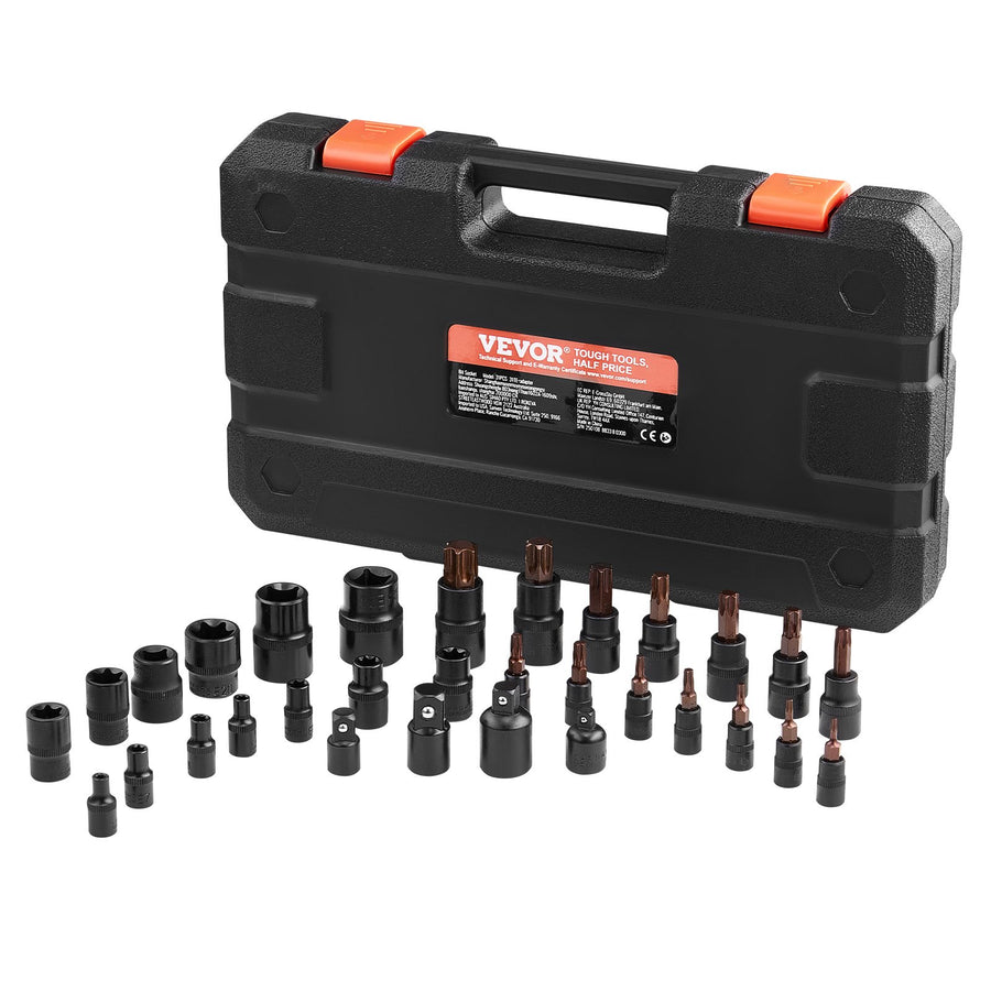 Torx Bit Socket and External Torx Socket Set 31-Piece T8-T70 and E4-E24 Steel