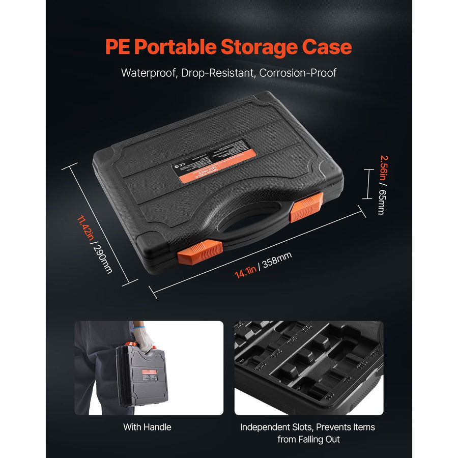 Torx Bit Socket and External Torx Socket Set, 60-Piece T6-T70, TT6-TT70, TP8-TP60, E4-E24, S2 Alloy Steel and Cr-V Steel, 1/4 in, 3/8 in, and 1/2 in Drives, with Enhanced Storage Case, Hand Use