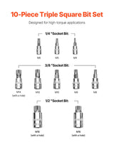 XZN Triple Square Spline Bit Socket Set 10-Piece M4-M18 Cr-V Steel Storage Case - Side View