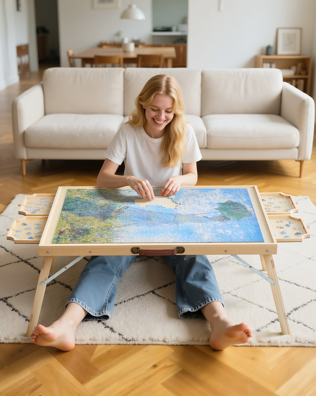 VEVOR 1500 Piece Puzzle Board with Folding Leg Portable Wooden Jigsaw 86x63cm