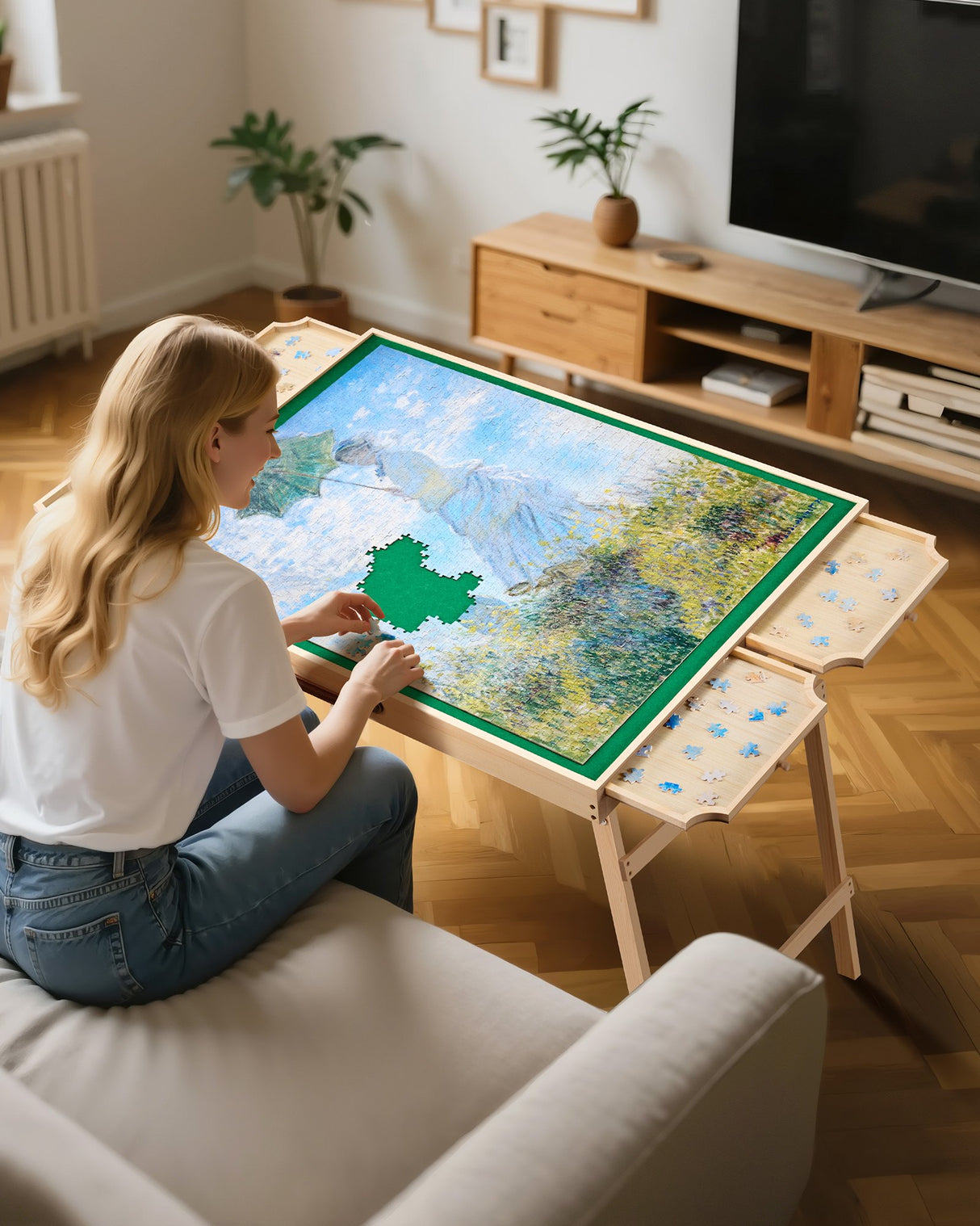 VEVOR 1500 Piece Puzzle Board with Folding Leg Portable Wooden Jigsaw 86x63cm