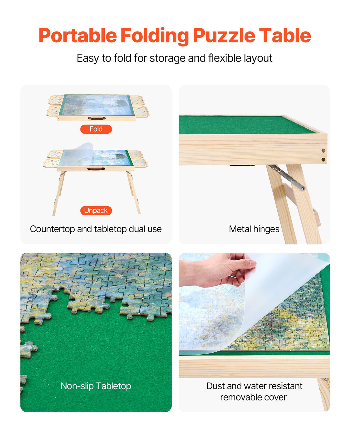 VEVOR 1500 Piece Puzzle Board with Folding Leg Portable Wooden Jigsaw 86x63cm