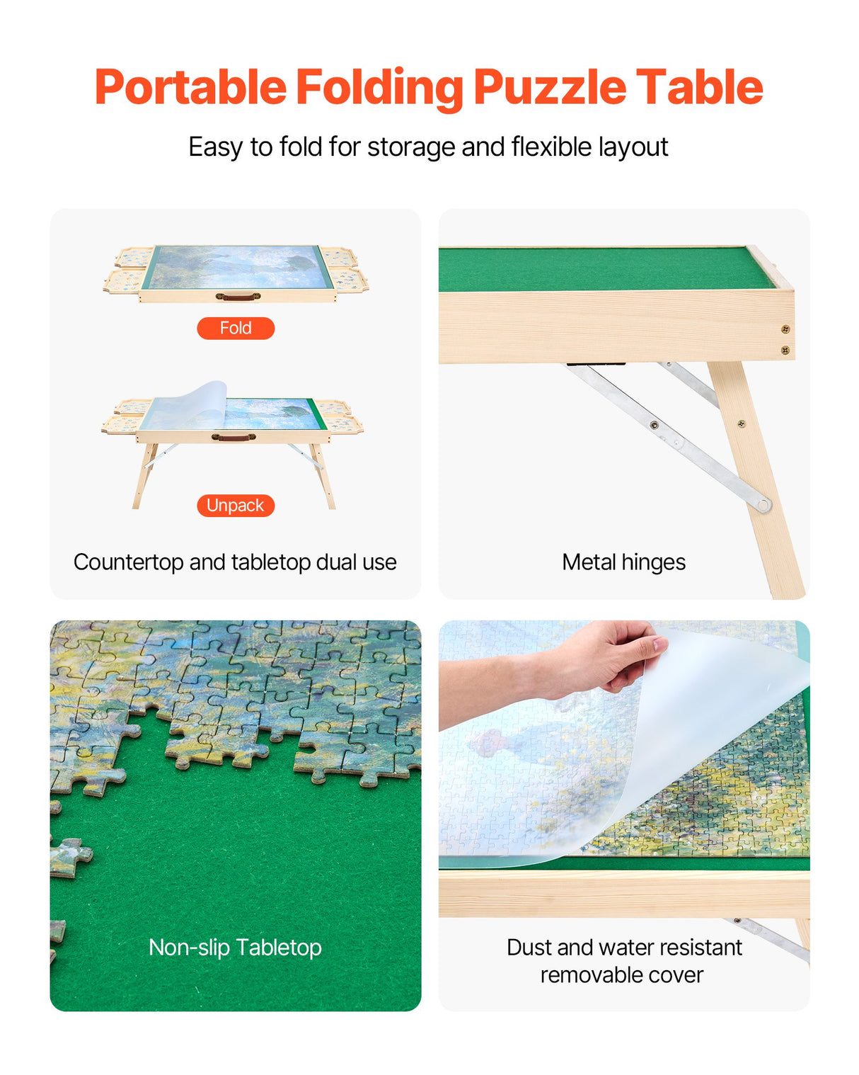VEVOR 1500 Piece Puzzle Board with Folding Leg Portable Wooden Jigsaw 86x63cm