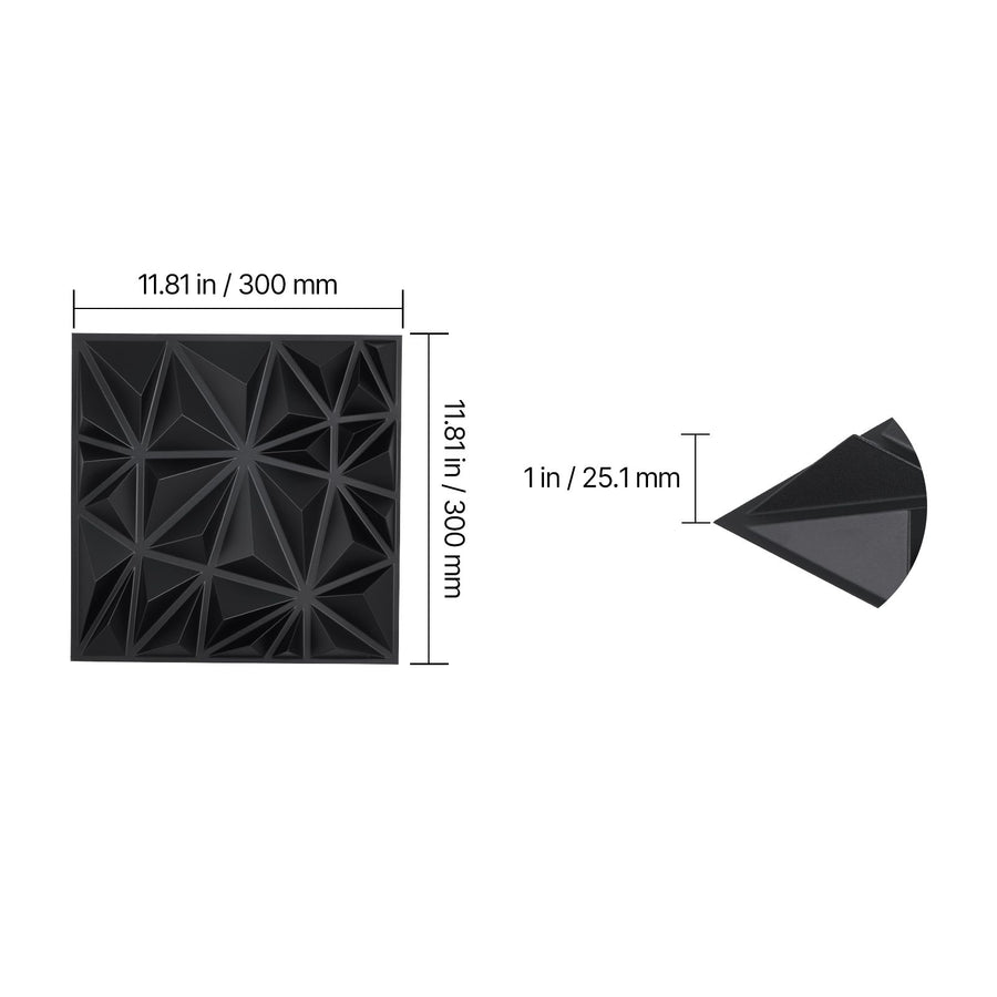 3D Wall Panels, 33-Pack 30 x 30 cm PVC Modern Art Minimalist Diamond Tiles, 2.97 m² Coverage Accent Wall Panel, Interior Home Decor for Ceiling, Bedroom, Living Room, Gaming Room, Matte Black