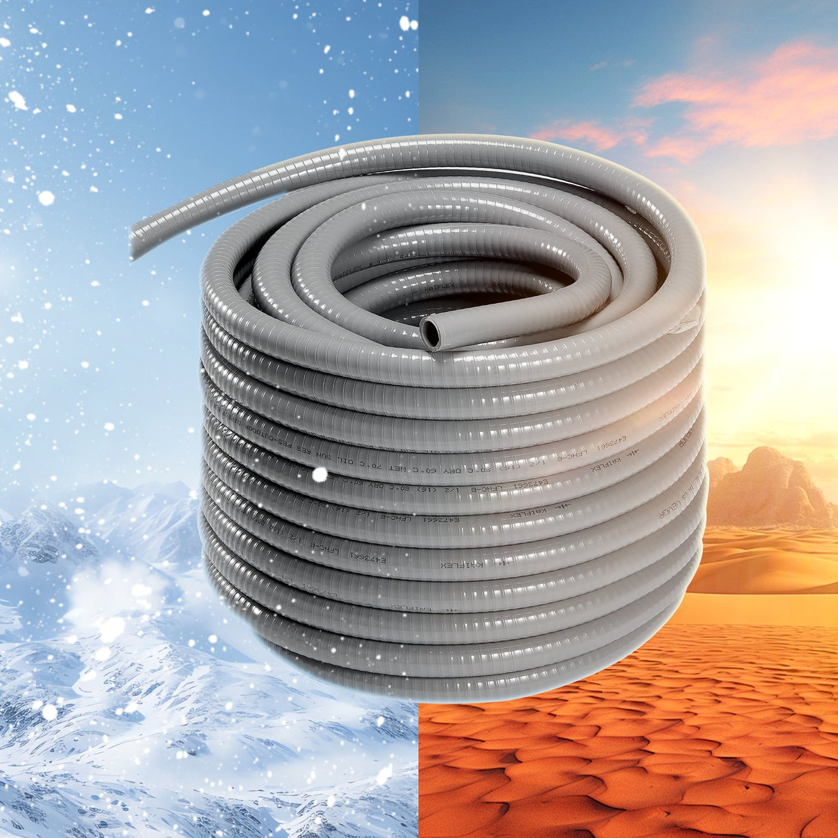 VEVOR 25.4 mm Flexible Electrical Conduit, 30.5 m, PVC Liquid-Tight Conduit Non-Metallic with 5 Straight and 5 90-Degree Conduit Connector Fittings,