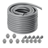 VEVOR 25.4 mm Flexible Electrical Conduit, 30.5 m, PVC Liquid-Tight Conduit Non-Metallic with 5 Straight and 5 90-Degree Conduit Connector Fittings,