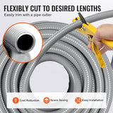 VEVOR 19.1 mm Flexible Electrical Conduit, 30.5 m, PVC Liquid-Tight Conduit Non-Metallic with 5 Straight and 5 90-Degree Conduit Connector Fittings, for Air Conditioning Motor Controller Pump, IP65 - Side View