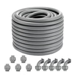 VEVOR 19.1 mm Flexible Electrical Conduit, 30.5 m, PVC Liquid-Tight Conduit Non-Metallic with 5 Straight and 5 90-Degree Conduit Connector Fittings,