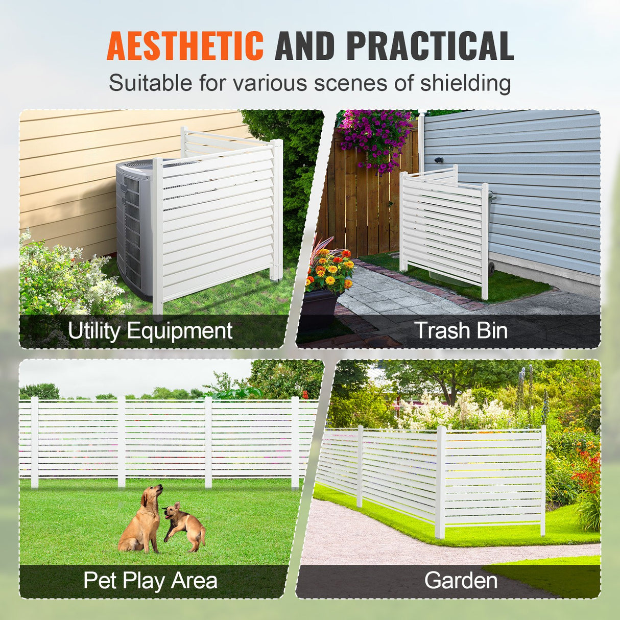 VEVOR 48" W x 48" H Vinyl Privacy Fence Panels, Air Conditioner Fence, Outdoor Privacy Screens for Trash Can, Pool Equipment Enclosure, Privacy Screen