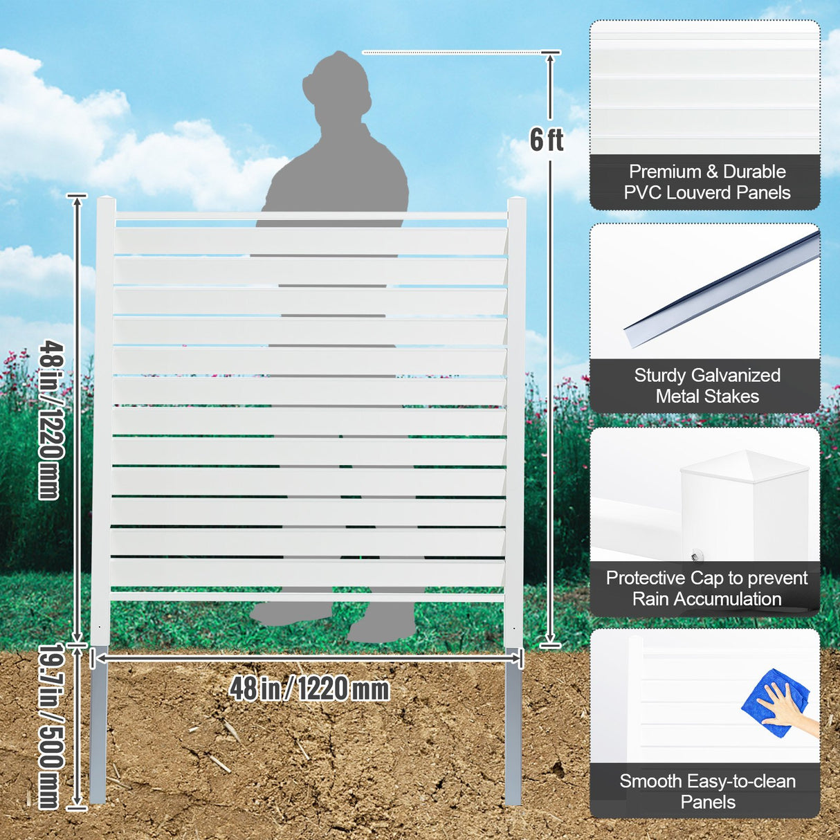 VEVOR 48" W x 48" H Vinyl Privacy Fence Panels, Air Conditioner Fence, Outdoor Privacy Screens for Trash Can, Pool Equipment Enclosure, Privacy Screen