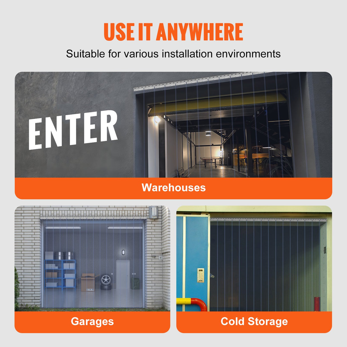 VEVOR Strip Curtain PVC Door Curtain 244 x 244 cm Cooler Freezer Clear Plastic