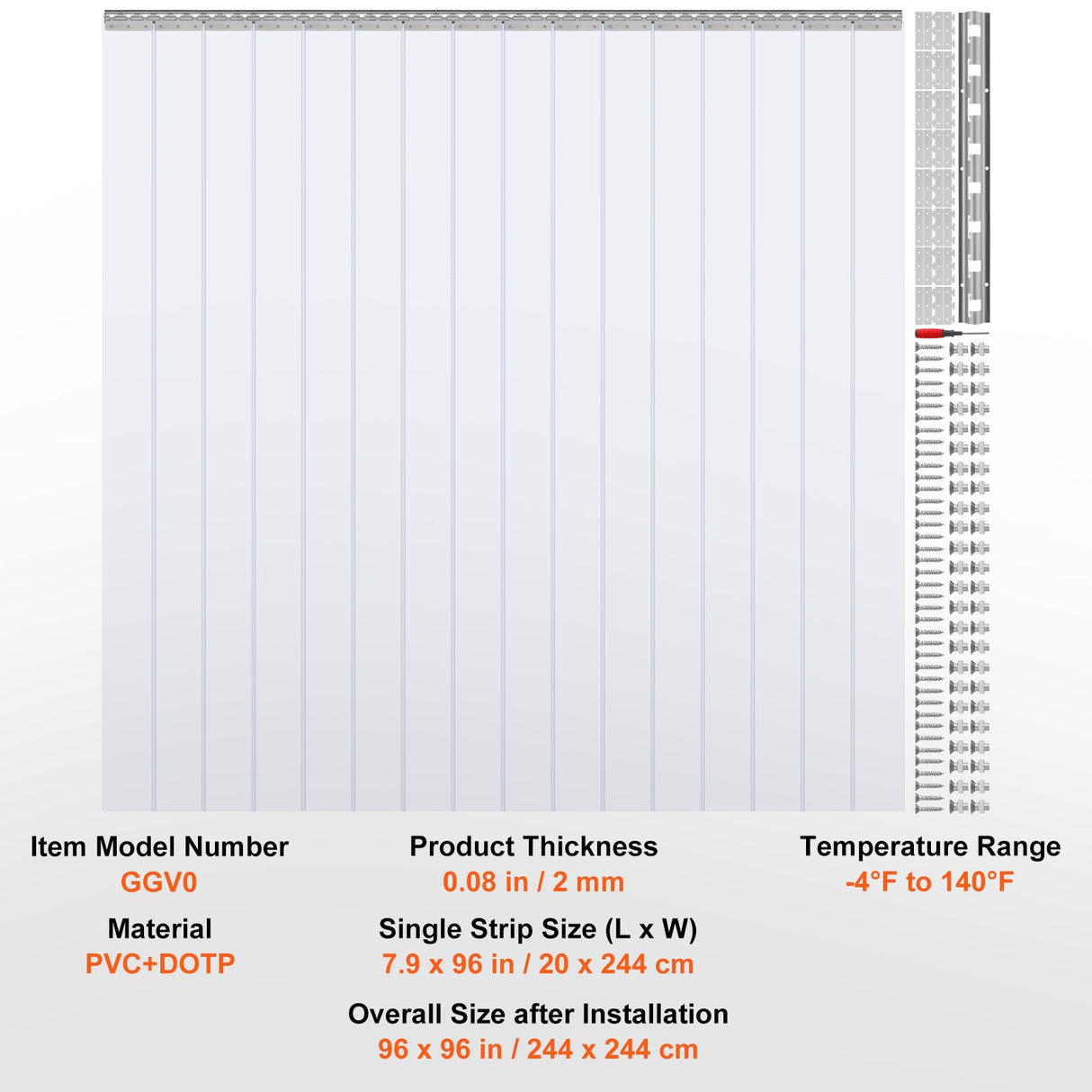 VEVOR Strip Curtain PVC Door Curtain 244 x 244 cm Cooler Freezer Clear Plastic