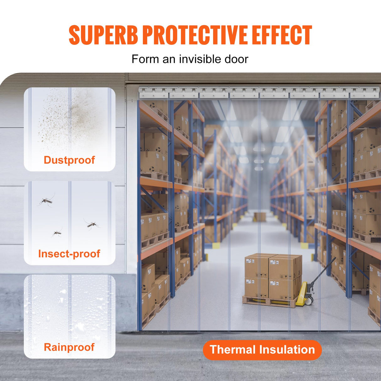 Strip Curtain, 213.4 cm Height x 122 cm Width, 2 mm Thickness, 8PCS Clear PVC Strip Door Curtain, Freezer Curtain, Plastic Door Strips for Walk in Freezers, Cooler, Warehouse, with 50% Overlap