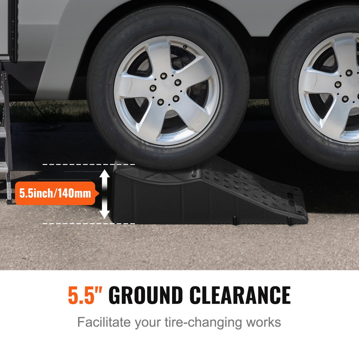 VEVOR Car Ramp, 1 Piece Low Profile Car Service Ramp, 20000 lbs/10 ton Loading Capacity, 5.5" Lift Height Car Ramp, Heavy Duty Tire Ramp for Oil Changes Car Lift and Vehicle Maintenance