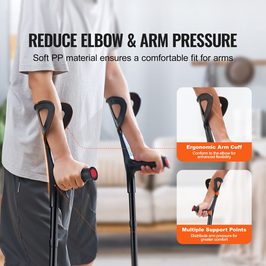 Forearm Crutches 10-Level Height Adjustable Walking Crutches 1 Pair 350LBS
