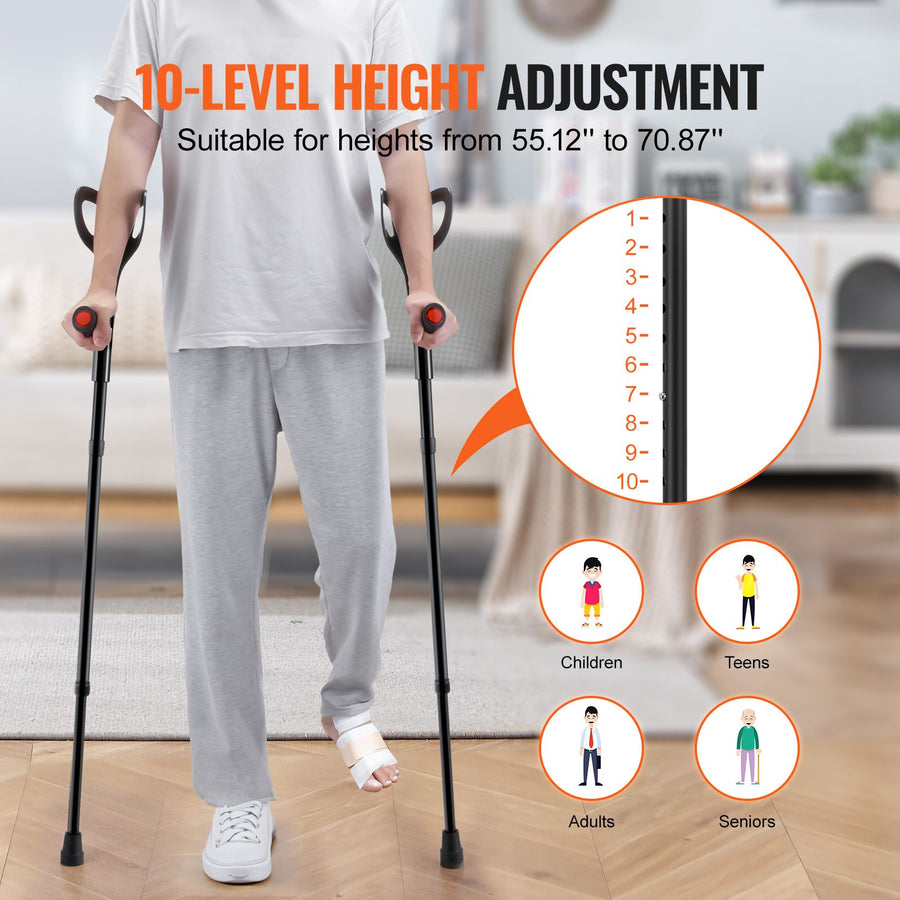 Forearm Crutches 10-Level Height Adjustable Walking Crutches 1 Pair 350LBS