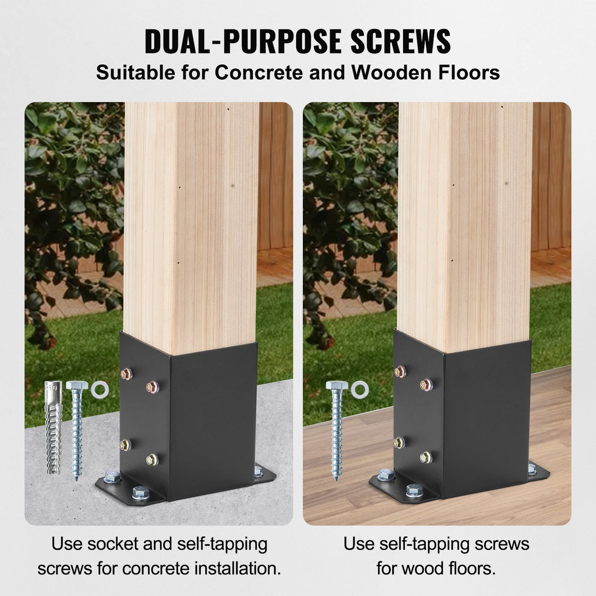 VEVOR 101.6x101.6mm Post Base 4 Pcs, Inner Size 91x91 Post Base Brackets, Heavy Duty Powder-Coated Post Anchor Matte Black Wood Post Brackets for