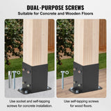 VEVOR 101.6x101.6mm Post Base 4 Pcs, Inner Size 91x91 Post Base Brackets, Heavy Duty Powder-Coated Post Anchor Matte Black Wood Post Brackets for