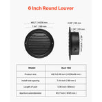 145 mm Wall Vent Cover, Louvered Round AC Vent Gable Cover, Premium Stainless Steel & with Built-in a Protection Screen, for House,Bathroom,Garage,Kitchen,Basement (2 Pack, Black)