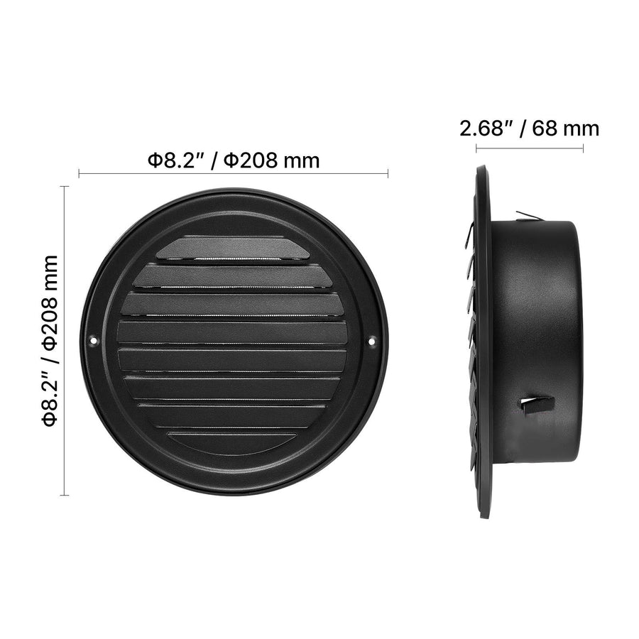 145 mm Wall Vent Cover, Louvered Round AC Vent Gable Cover, Premium Stainless Steel & with Built-in a Protection Screen, for House,Bathroom,Garage,Kitchen,Basement (2 Pack, Black)