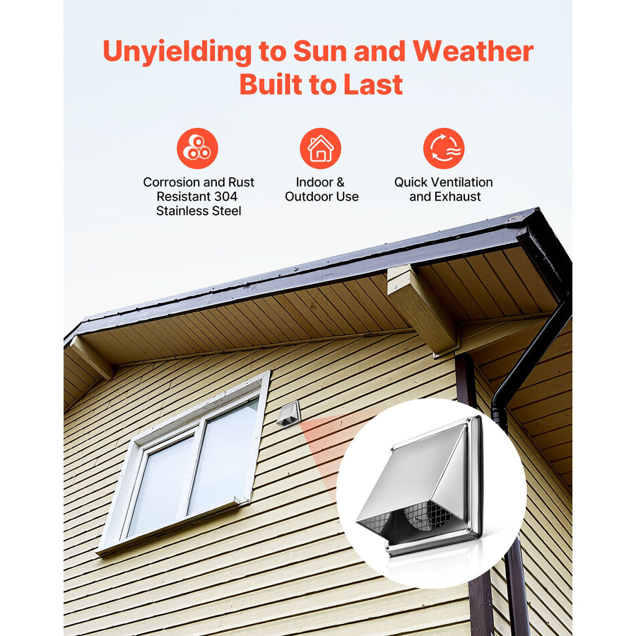 145 mm External Extractor Wall Vent Cover, Square AC Vent Gable Cover, Premium Stainless Steel & with Built-in a Protection Screen, for House,Bathroom,Garage,Kitchen,Basement (1 Pack, Silver)