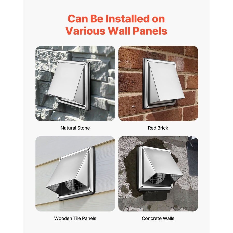 145 mm External Extractor Wall Vent Cover, Square AC Vent Gable Cover, Premium Stainless Steel & with Built-in a Protection Screen, for House,Bathroom,Garage,Kitchen,Basement (1 Pack, Silver)