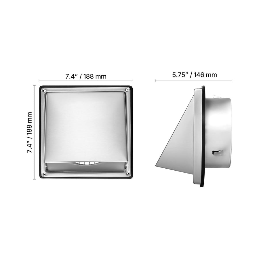 145 mm External Extractor Wall Vent Cover, Square AC Vent Gable Cover, Premium Stainless Steel & with Built-in a Protection Screen, for House,Bathroom,Garage,Kitchen,Basement (1 Pack, Silver)